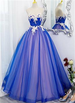 Picture of Unique Blue and Pink Formal Gown with Lace, Sweetheart Blue Floor Length Formal Dresses